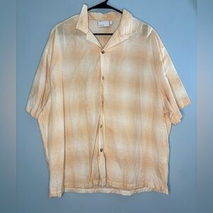 ASOS Men's Button Up Shirt Peach & White Checkered Casual linen blend Size Large